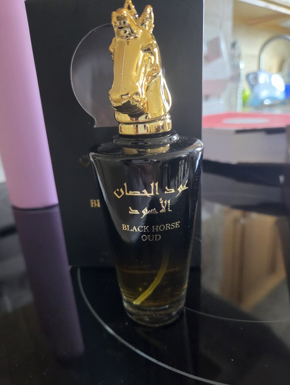 Black Horse Oud Perfume Bottle with Gold Horse Cap